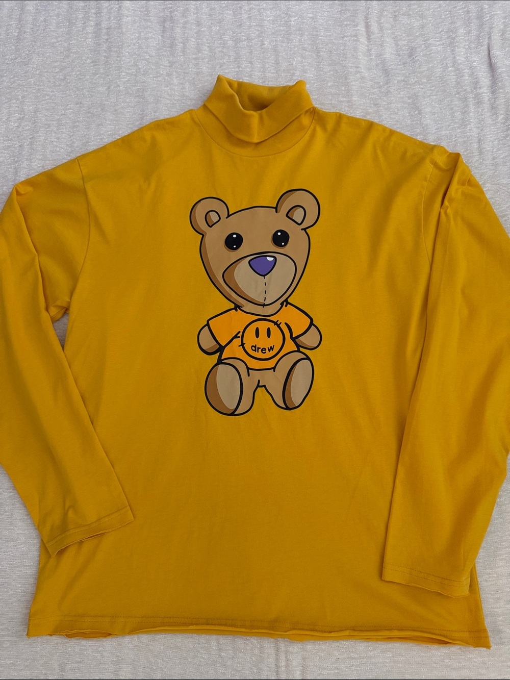 drew house Yellow Mock Neck Long Sleeve Tee with Teddy Graphic